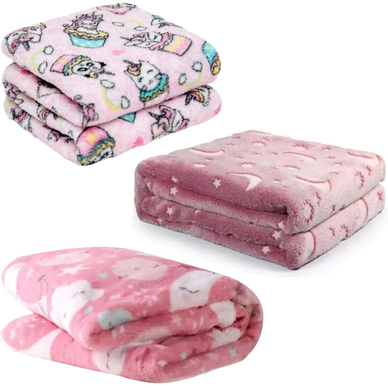 Manta Infantil Soft Bebê - Estampado - Kit 3 Peças